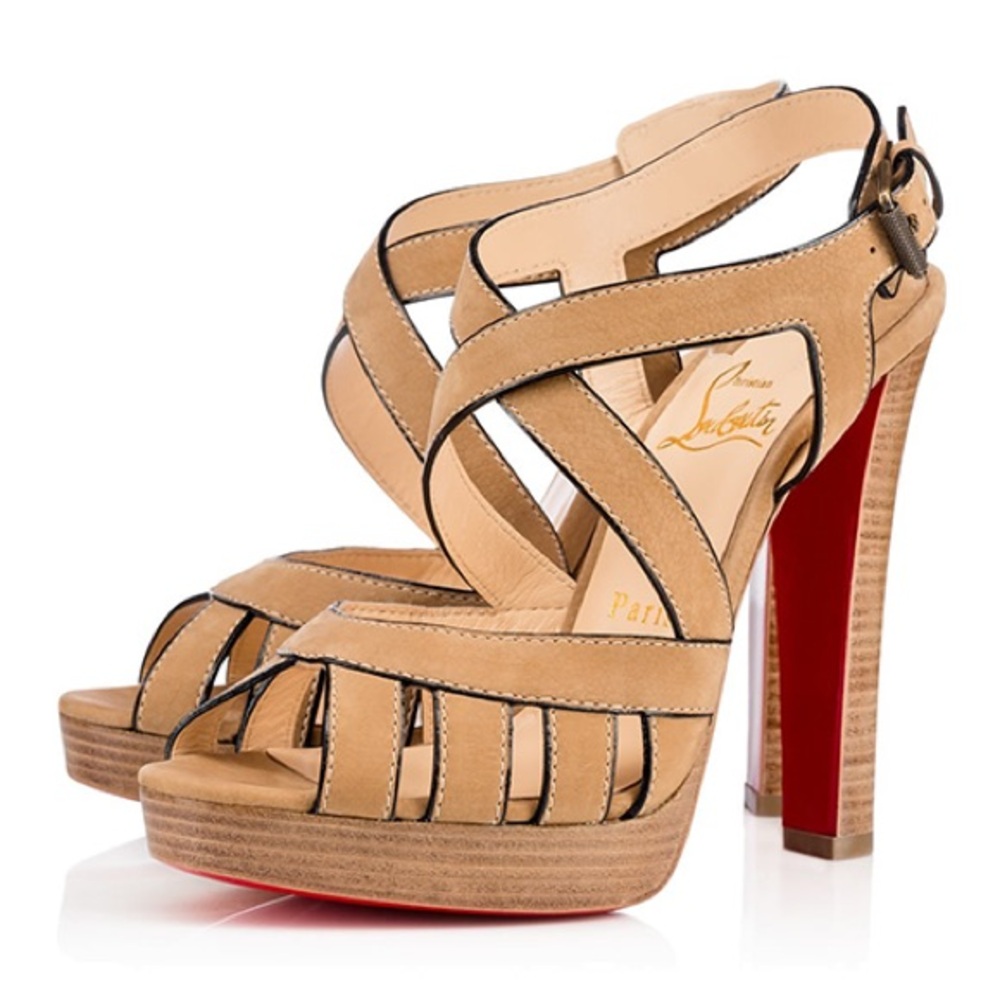 Christian Louboutin 120mm Tan Strappy Pump Heels Size 37